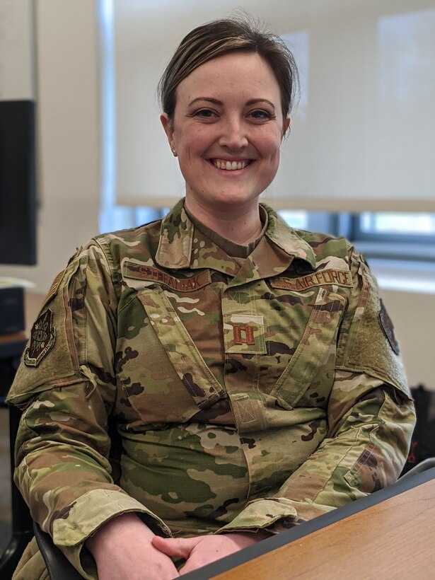 U.S. Air National Guard Capt. Nicole Stefaniak of Spokane, a member of the Western Air Defense Sector and an intelligence officer, works on the J2 (Intelligence) staff in support of Joint Task Force Steelhead at the Pierce County Readiness Center, April 14, 2020. JTF Steelhead is the Washington National Guard’s COVID-19 response team. (U.S. Air National Guard photo by Lt. Col. Alyson Teeter)