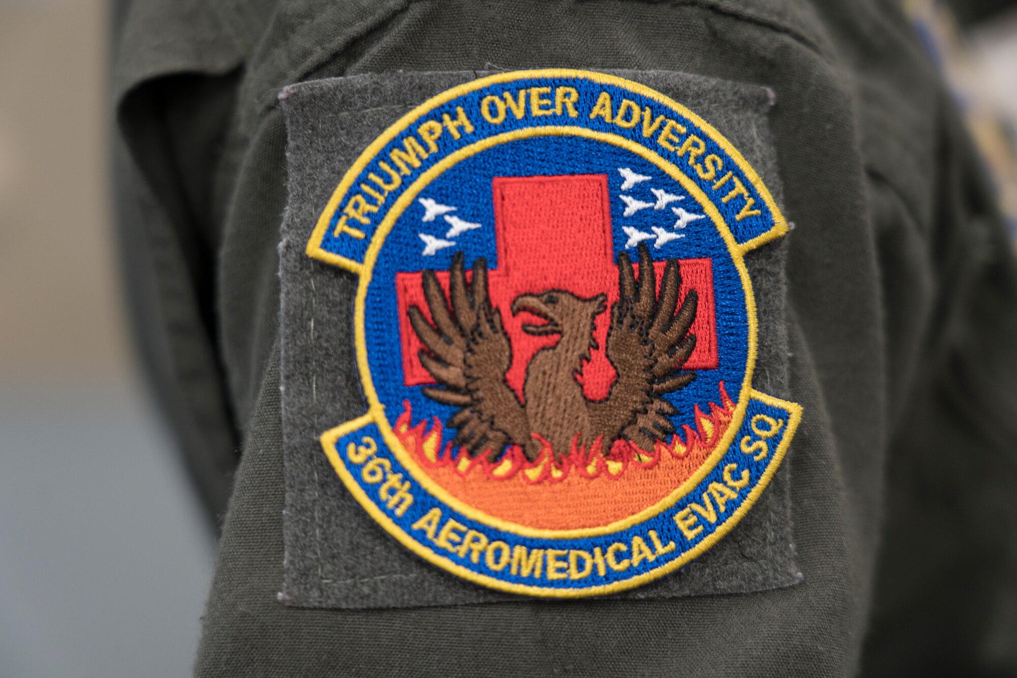 The 36th Aeromedical Evacuation Squadron is to provide lifesaving in-flight patient care in response for contingencies and humanitarian emergencies. “Our motto is ‘Triumph Over Adversity,’ and that personifies who we are and will always be,” said Lt. Col. Rosalind Johnson, 36th AES director of operations. (U.S. Air Force photo by Tech. Sgt. Christopher Carranza)