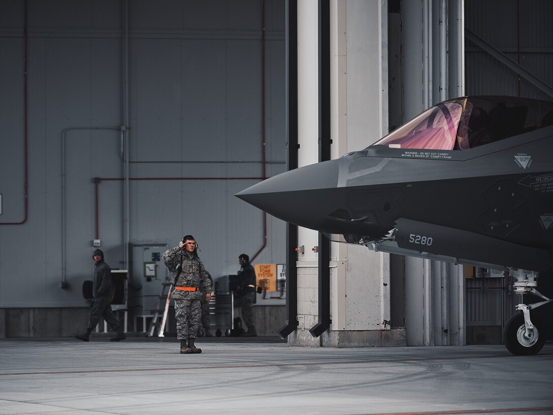 Pilots assigned to the 158th Fighter Wing, Vermont Air National Guard, takeoff for a routine training mission.