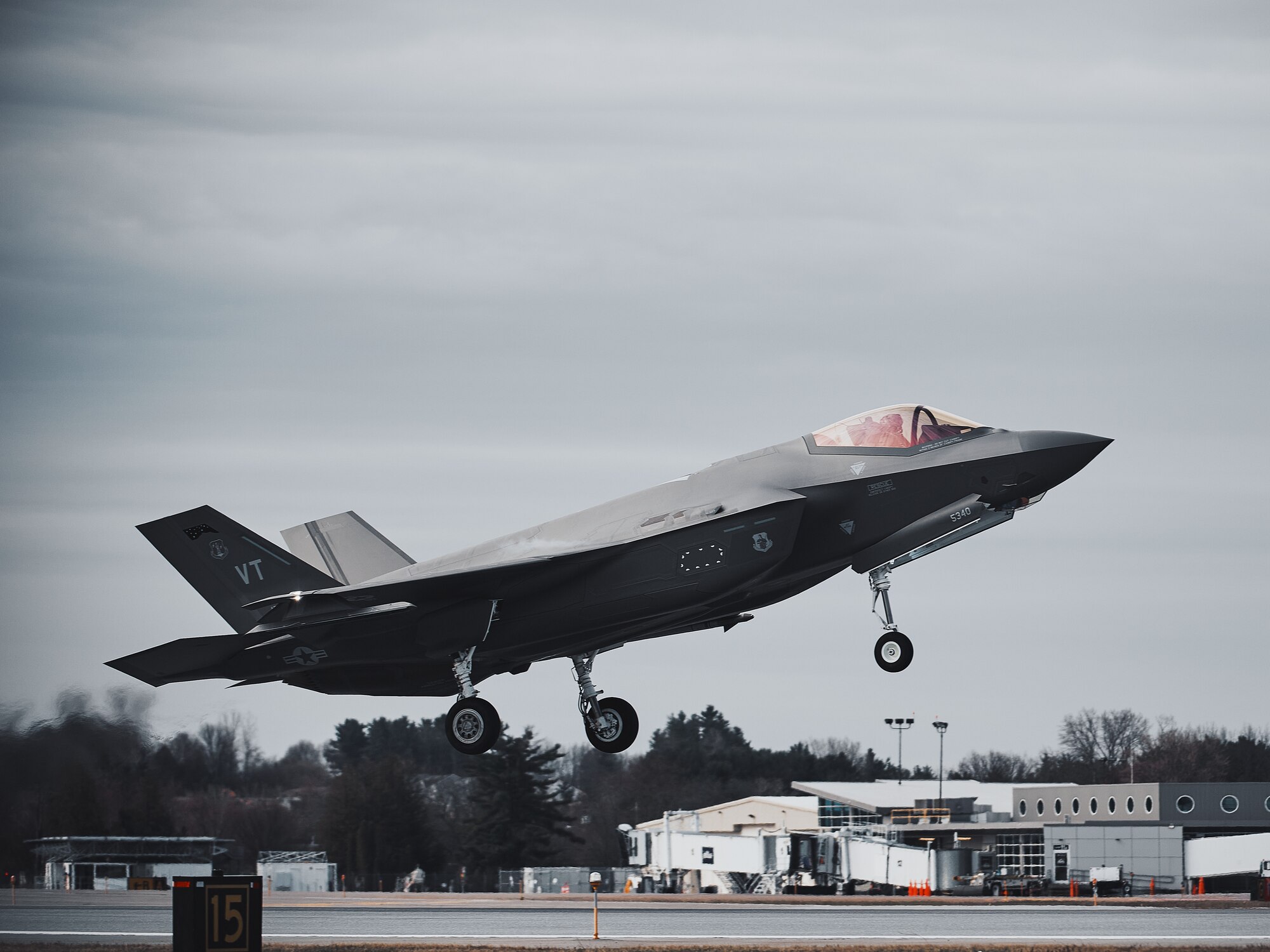 Pilots assigned to the 158th Fighter Wing, Vermont Air National Guard, takeoff for a routine training mission, Vermont Air National Guard Base