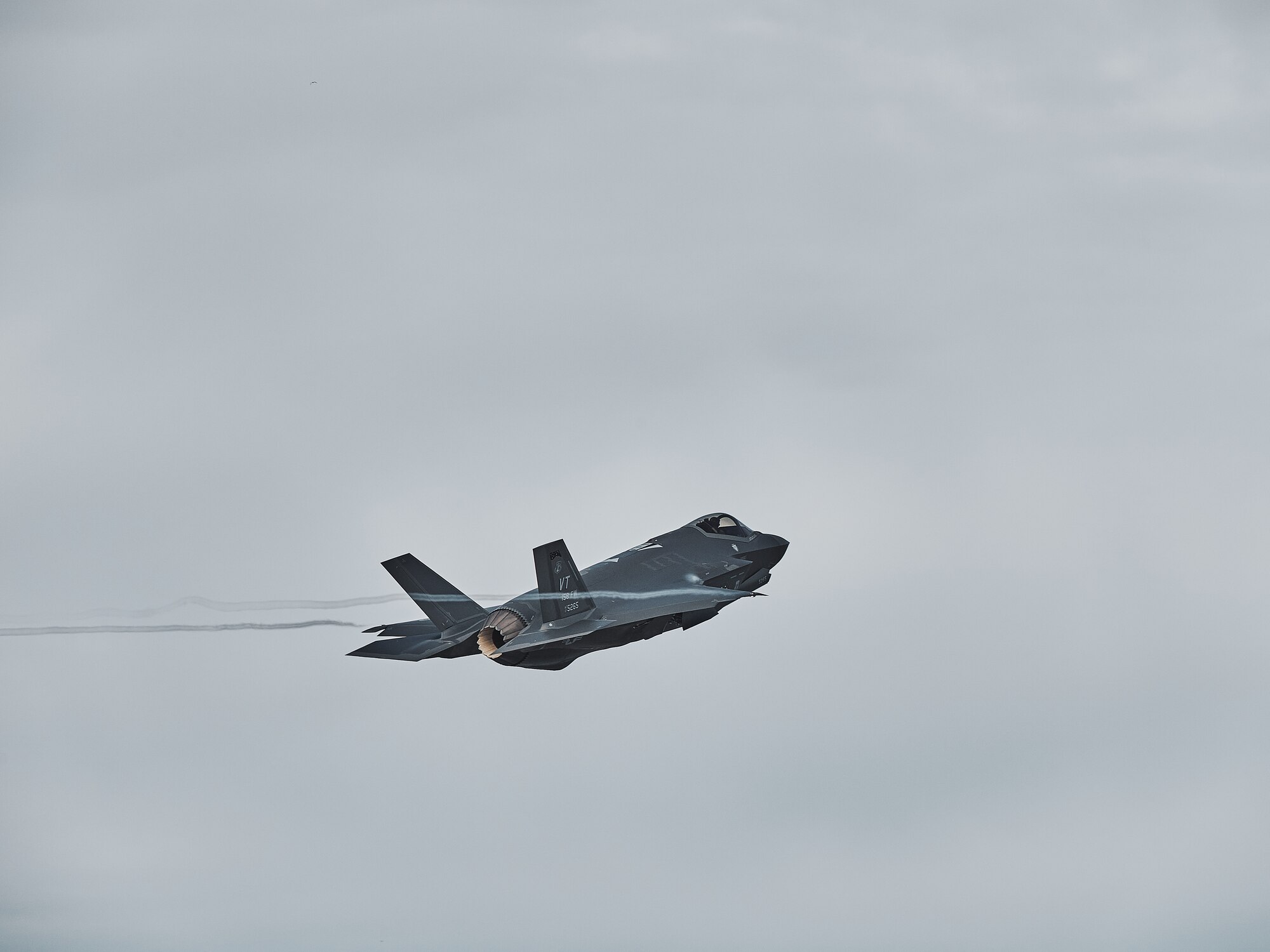 Pilots assigned to the 158th Fighter Wing, Vermont Air National Guard, takeoff for a routine training mission, Vermont Air National Guard Base.