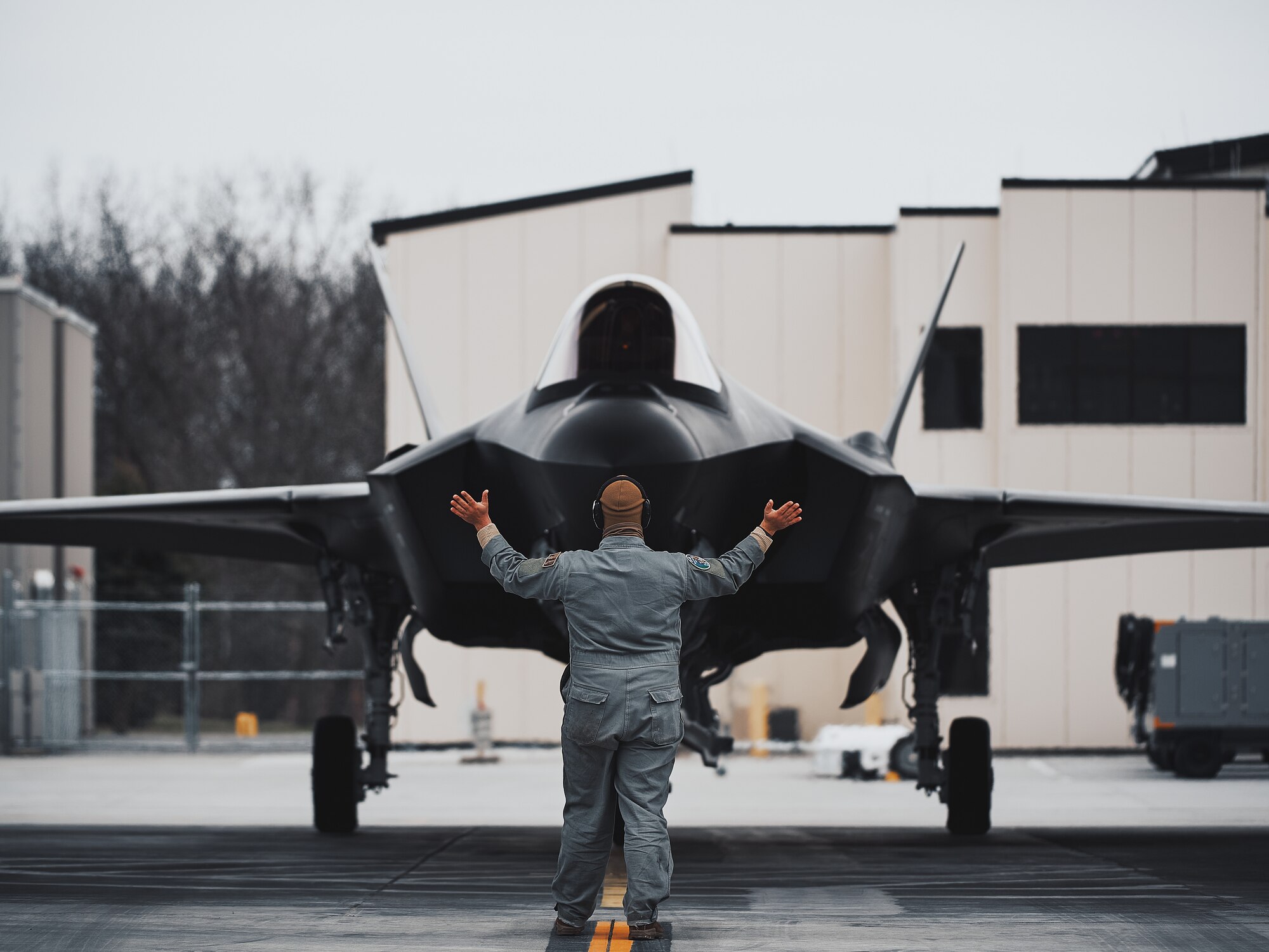 Pilots assigned to the 158th Fighter Wing, Vermont Air National Guard, land after flying a routine training mission, Vermont Air National Guard Base.