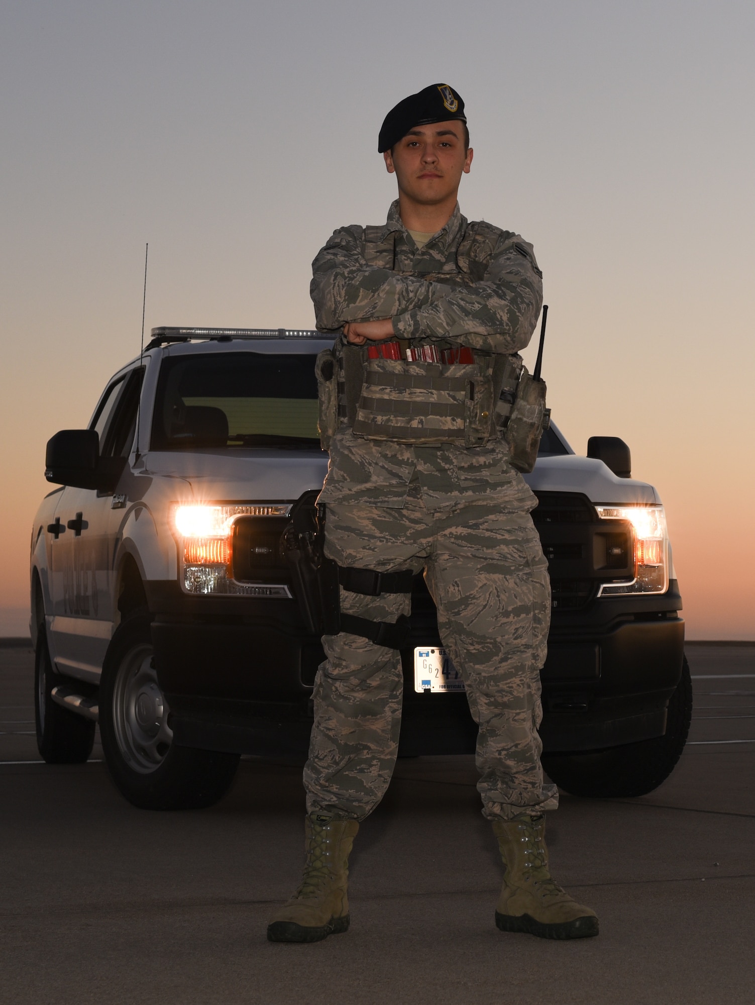 Airman 1st Class Tayler Sonnevil, 22nd Security Forces Squadron patrolman, poses for a photo March 24, 2020, at McConnell Air Force Base, Kansas. The 22nd SFS is an essential component of enforcing installation security measures, law enforcement and antiterrorism policies, while safeguarding high value assets. (U.S. Air Force photo by Senior Airman Alexi Bosarge)