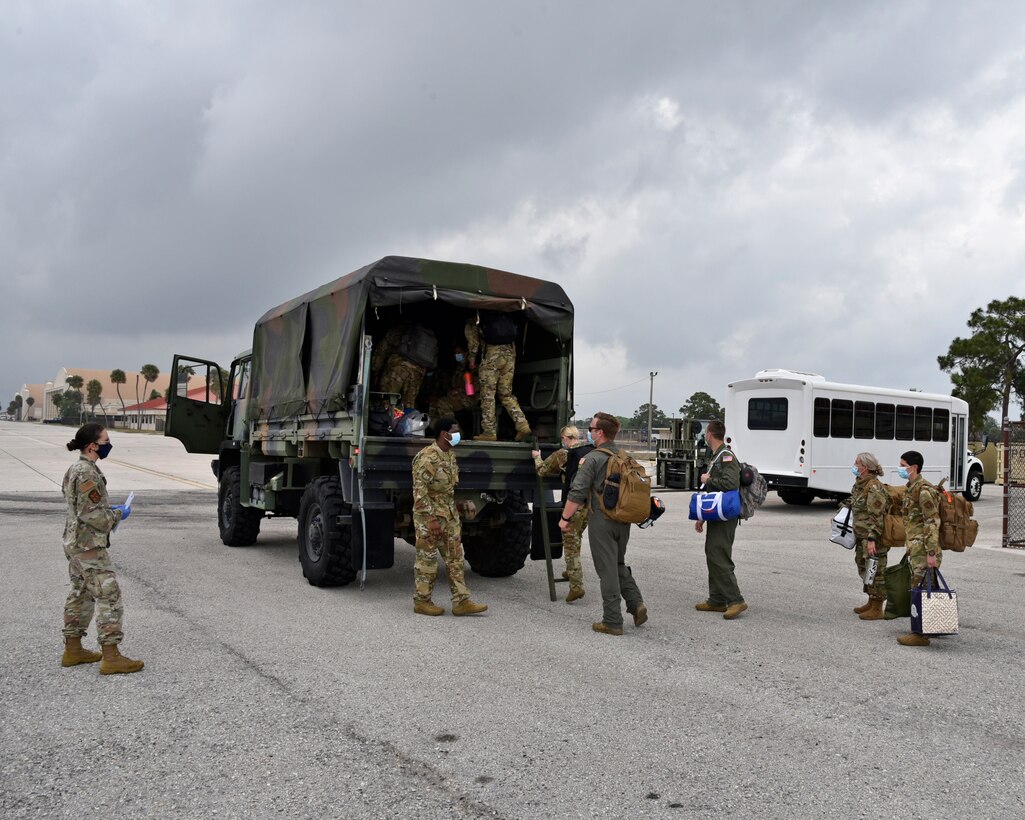 A dozen Reserve Citizen Airmen of the 45th Aeromedical Evacuation Squadron here mobilized 14 April to support COVID-19 efforts. This is the second group of medics from the 927th Air Refueling Wing to be activated to join the frontlines on the fight against COVID-19. On April 5 with less than 24 hours’ notice, six medics boarded a C-130 headed for Joint Base McGuire-Lakehurst, N.J. for further deployment to NYC.  (U.S. Air Force photo by Tech. Sgt. Peter Dean)