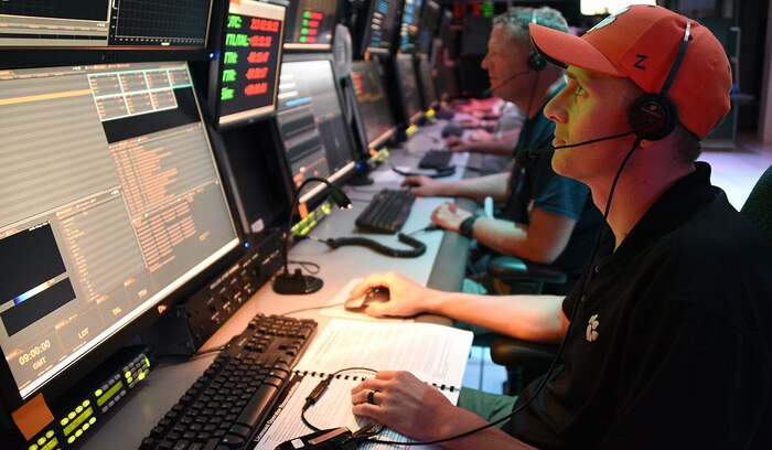 Personnel man the Kwajalein Mission Command Center at the Ronald Reagan Ballistic Missile Defense Test Site on the Kwajalein Atoll in the Republic of the Marshall Islands. (U.S. Army photo by Carrie David Campbell)