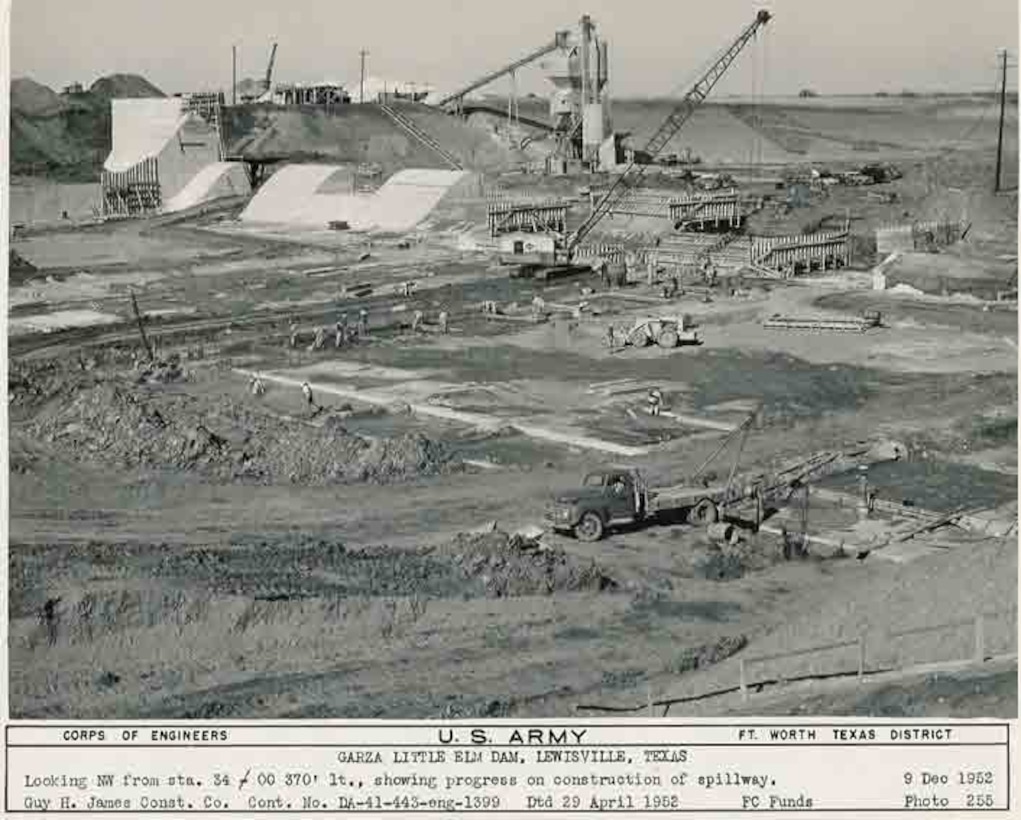 Photo of Garza Little Elm Dam Spillway construction in Lewisville, Texas Dec. 9, 1952