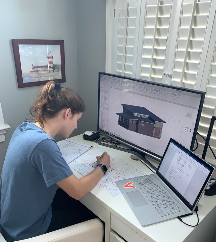 Sally Sydnor, a graduating senior at Handley High School in Winchester, Va., works on her U.S. Army Corps of Engineers Internship project from her home in Winchester. Sydnor has been collaborating remotely with mentors from USACE's Transatlantic Middle East District to complete the project due to the COVID-19 pandemic.