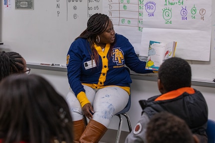 Shop 67 Angel Eure has been participating in the tutoring program at Norfolk Naval Shipyard for four years and is the Tutorial Program Champion for James Hurst Elementary School. She represented America’s Shipyard at James Hurst Mar. 2 as part of Read Across America Day.