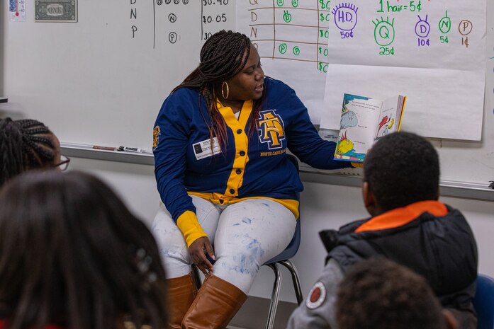 Shop 67 Angel Eure has been participating in the tutoring program at Norfolk Naval Shipyard for four years and is the Tutorial Program Champion for James Hurst Elementary School. She represented America’s Shipyard at James Hurst Mar. 2 as part of Read Across America Day.