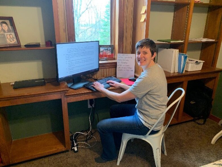 Kristen Day, emergency management specialist, has found a niche in her home to call her own while teleworking for the district. (Photo by Kristen Day)