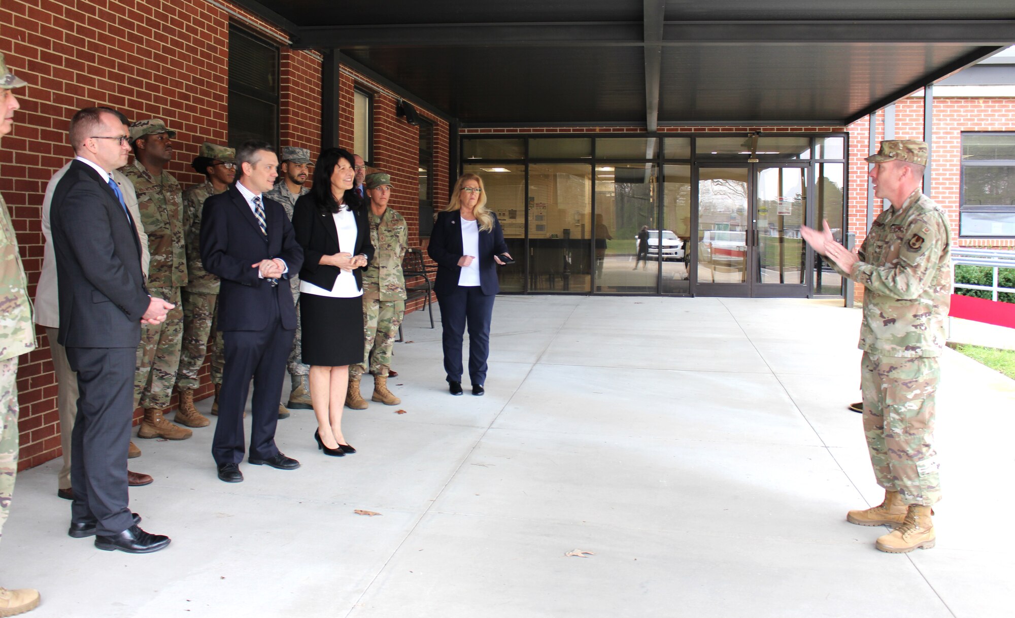 Col. Charles Roberts, chief of the Arnold Engineering Development Complex Test Support Division, speaks to the crowd gathered for the ribbon cutting March 12, 2020, for the new Tennessee Department of Veterans Services field office located in the Medical Aid Station at Arnold Air Force Base, Tenn. (U.S. Air Force photo by Deidre Moon)