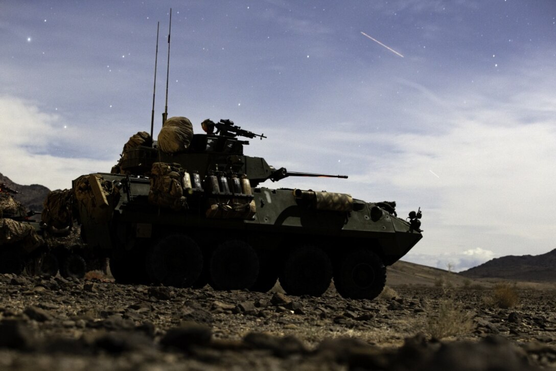 U.S. Marines with 1st, 3rd and 4th Light Armored Reconnaissance (LAR) Battalions participate in the Bushmaster Challenge at Marine Corps Air Ground Combat Center Twentynine Palms, California, March 23, 2019.