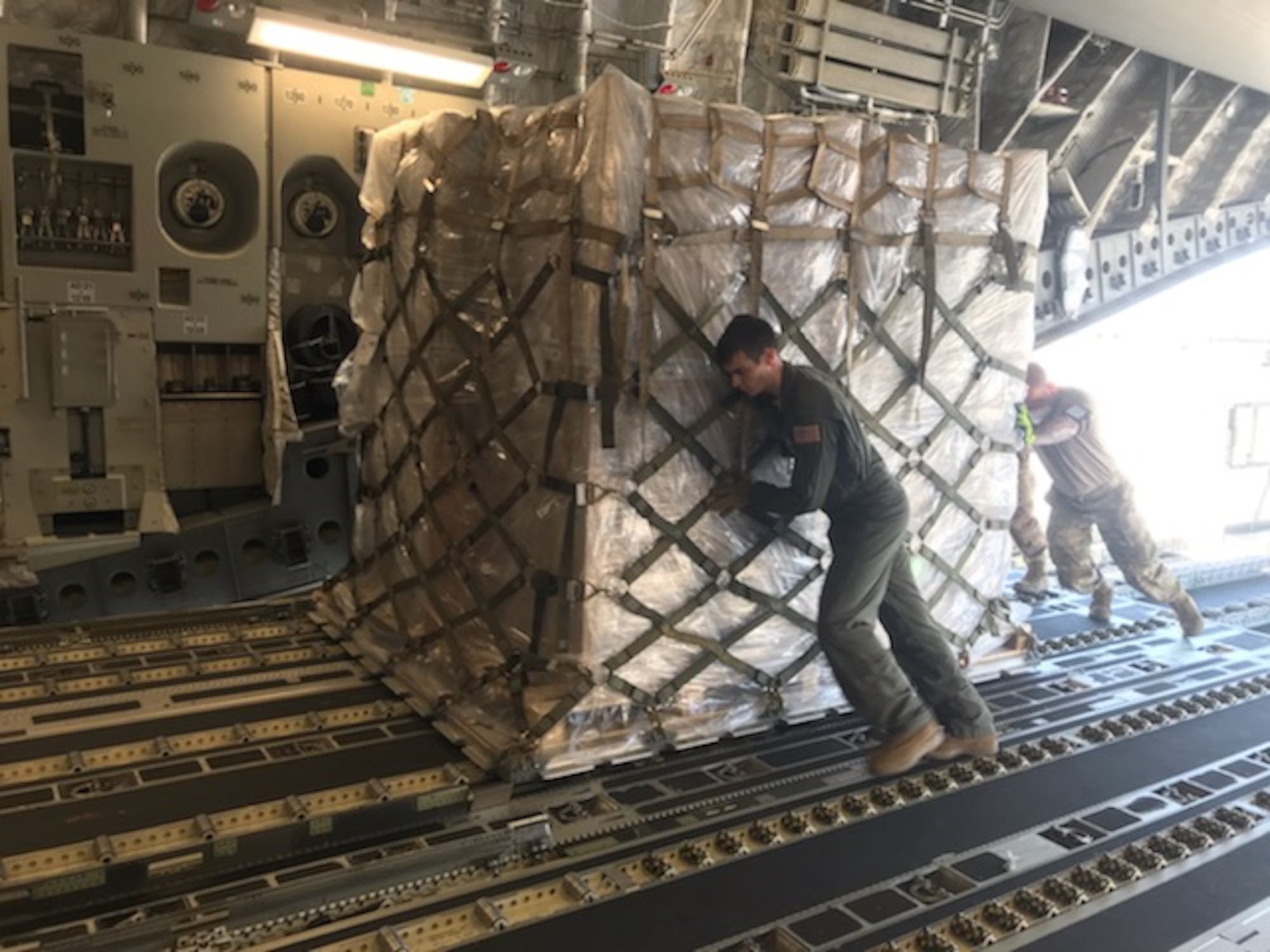 The 167th Airlift Wing transported just over one million COVID-19 test kits from Aviano Air Base, Italy to Memphis, Tenn., April 16, 2020. The test kits, which are maunufactured in Italy, will be distributed throughout the nation from the Fed Ex hub in Tennessee. Eighteen pallets filled the cargo compartment of the C-17 Globemaster III aircraft, crewed by seven 167th AW Airmen.