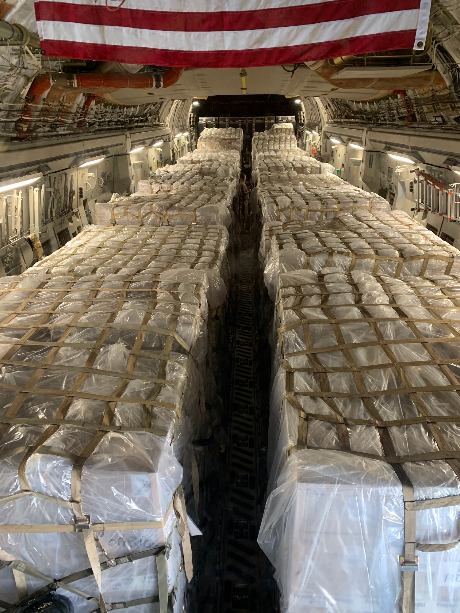 The 167th Airlift Wing transported just over one million COVID-19 test kits from Aviano Air Base, Italy to Memphis, Tenn., April 16, 2020. The test kits, which are maunufactured in Italy, will be distributed throughout the nation from the Fed Ex hub in Tennessee. Eighteen pallets filled the cargo compartment of the C-17 Globemaster III aircraft, crewed by seven 167th AW Airmen.