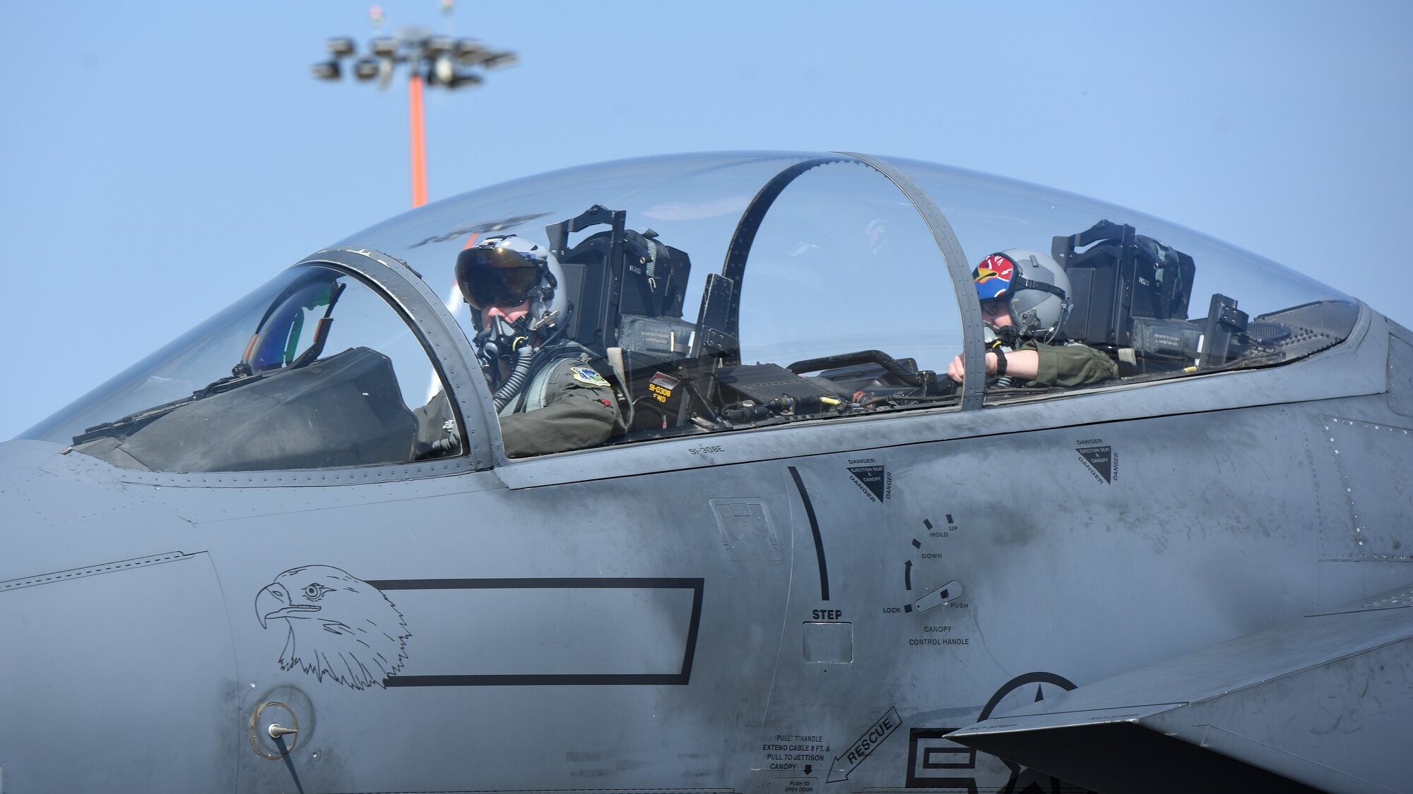 Liberty Wing aircrew return from a training sortie at Royal Air Force Lakenheath, England, April 16, 2020. Despite the current COVID-19 crisis, the 48th Fighter Wing has a commitment to be ready to deliver combat air power when called upon by U.S. Air Forces in Europe-Air Forces Africa. (U.S. Air Force photo by Airman 1st Class Jessi Monte)