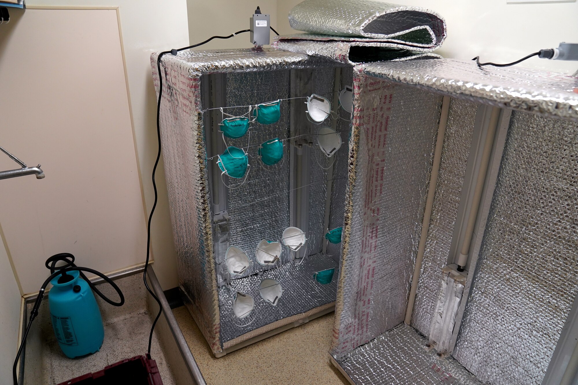 An ultraviolet germicidal irradiation machine is displayed inside the Keesler Medical Center at Keesler Air Force Base, Mississippi, April 16, 2020. The 81st Medical Group sterile processing department is implementing new disinfecting methods of ultraviolet germicidal irradiation to create a safer and quicker way of cleaning medical equipment. (U.S. Air Force photo by Airman 1st Class Seth Haddix)