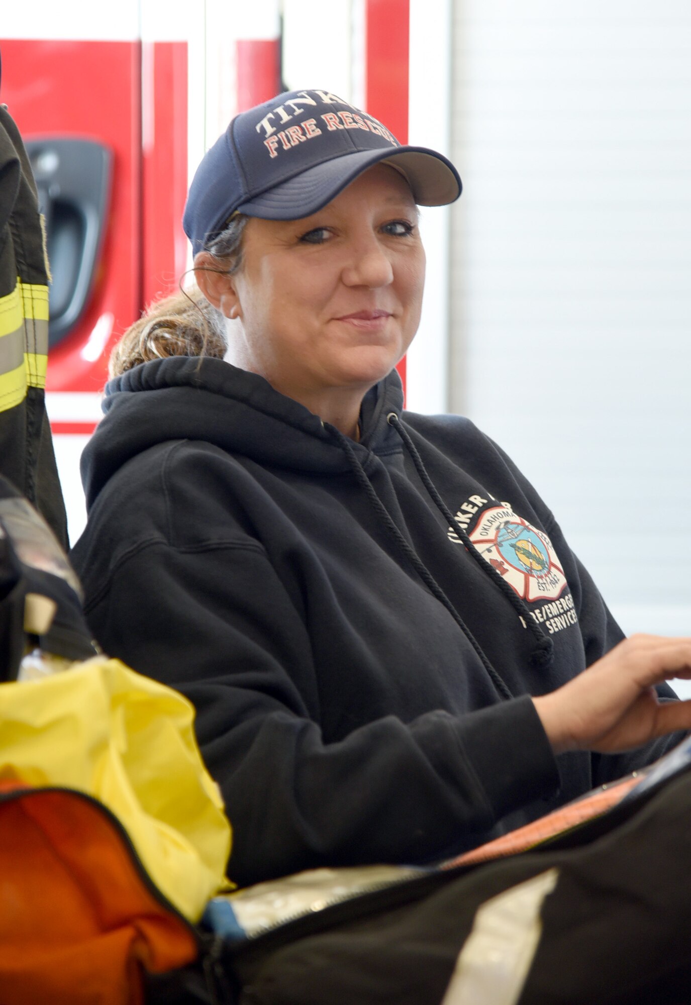 Robin Lewallen works as a driver/operator for the Tinker Fire Department and has served here for 13 years.