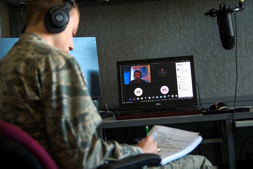 Cadet does distance learning on laptop.