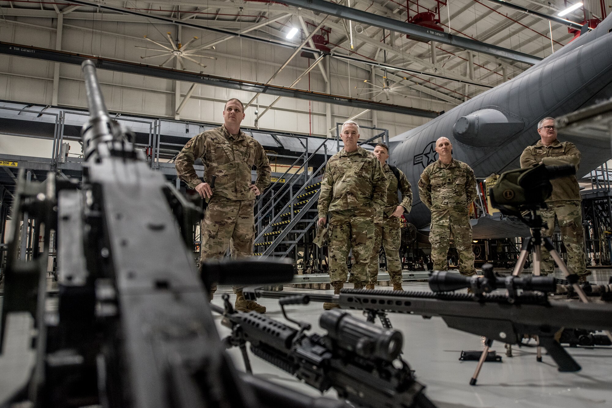 Brig. Gen. Haldane Lamberton (second from left), Kentucky’s newly appointed adjutant general, tours the Kentucky Air National Guard Base in Louisville, Ky., on Jan. 28, 2020. Lamberton visited various work centers, learning about the unique mission sets of the 123rd Airlift Wing. (U.S. Air National Guard photo by Staff Sgt. Joshua Horton)