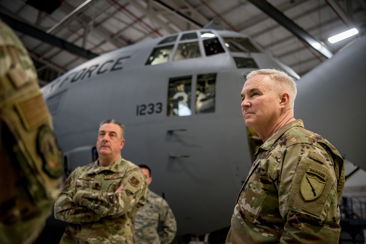 Brig. Gen. Haldane Lamberton (right), Kentucky’s newly appointed adjutant general, tours the Kentucky Air National Guard Base in Louisville, Ky., on Jan. 28, 2020. Lamberton visited various work centers, learning about the unique mission sets of the 123rd Airlift Wing. (U.S. Air National Guard photo by Staff Sgt. Joshua Horton)