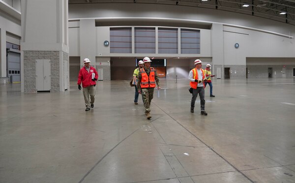 The U.S. Army Corps of Engineers and partners inspect the Walter E. Washington Convention Center in Washington DC, to be used as an alternate care facility in response to potential COVID-19 medical surge capacity needs, March 25, 2020. (U.S. Army photo by David Gray)