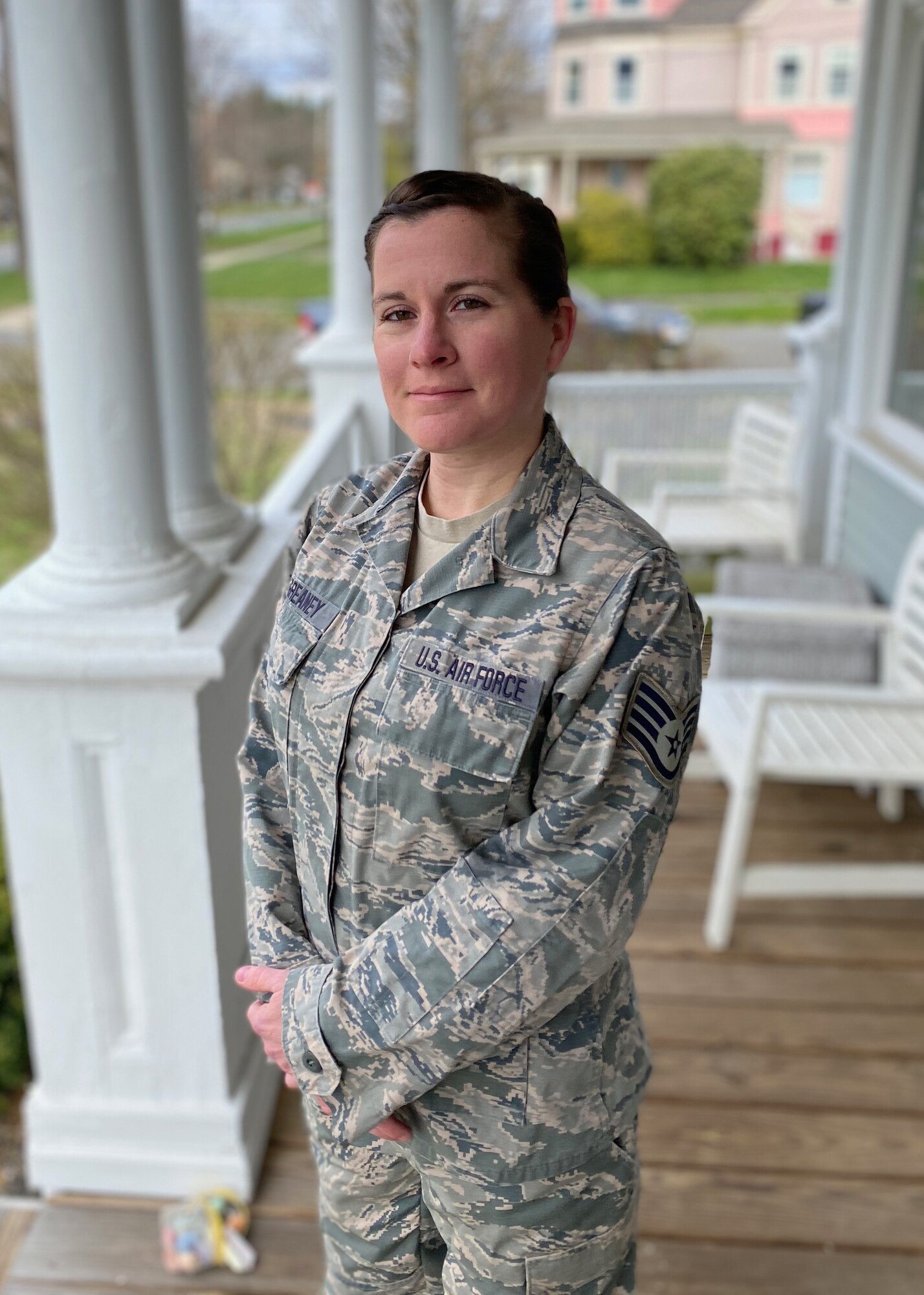More than 50 members of the 104th Fighter Wing have been activated and are working within their career fields to assist with the COVID-19 response efforts within the Commonwealth.  Although Staff Sgt. Whitney Greaney has not been activated, she decided to help her community with her personal 3D printer.  Greaney is printing mask extenders on her 3D printer at home and donating them to those who need them most.  (Courtesy photo)