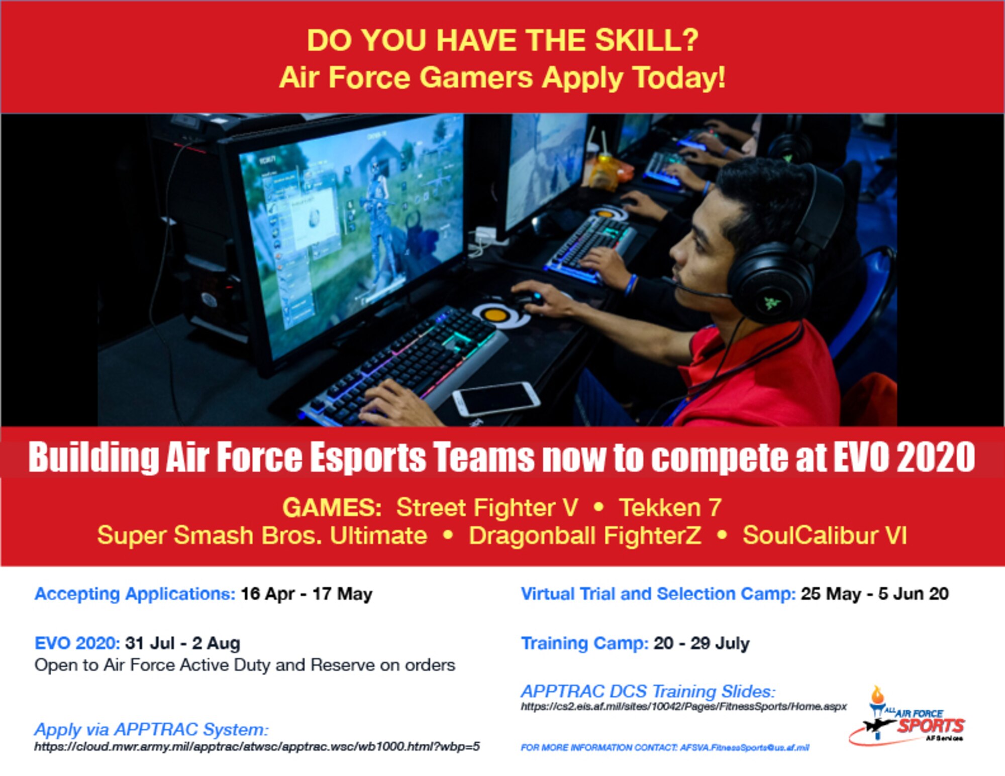 EVO 2020 Air Force gaming recruiting poster. (AFSVC graphic)
