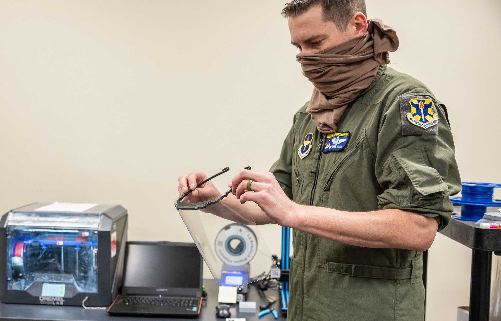 The 558th FTS printed face shields using a 3-D printer