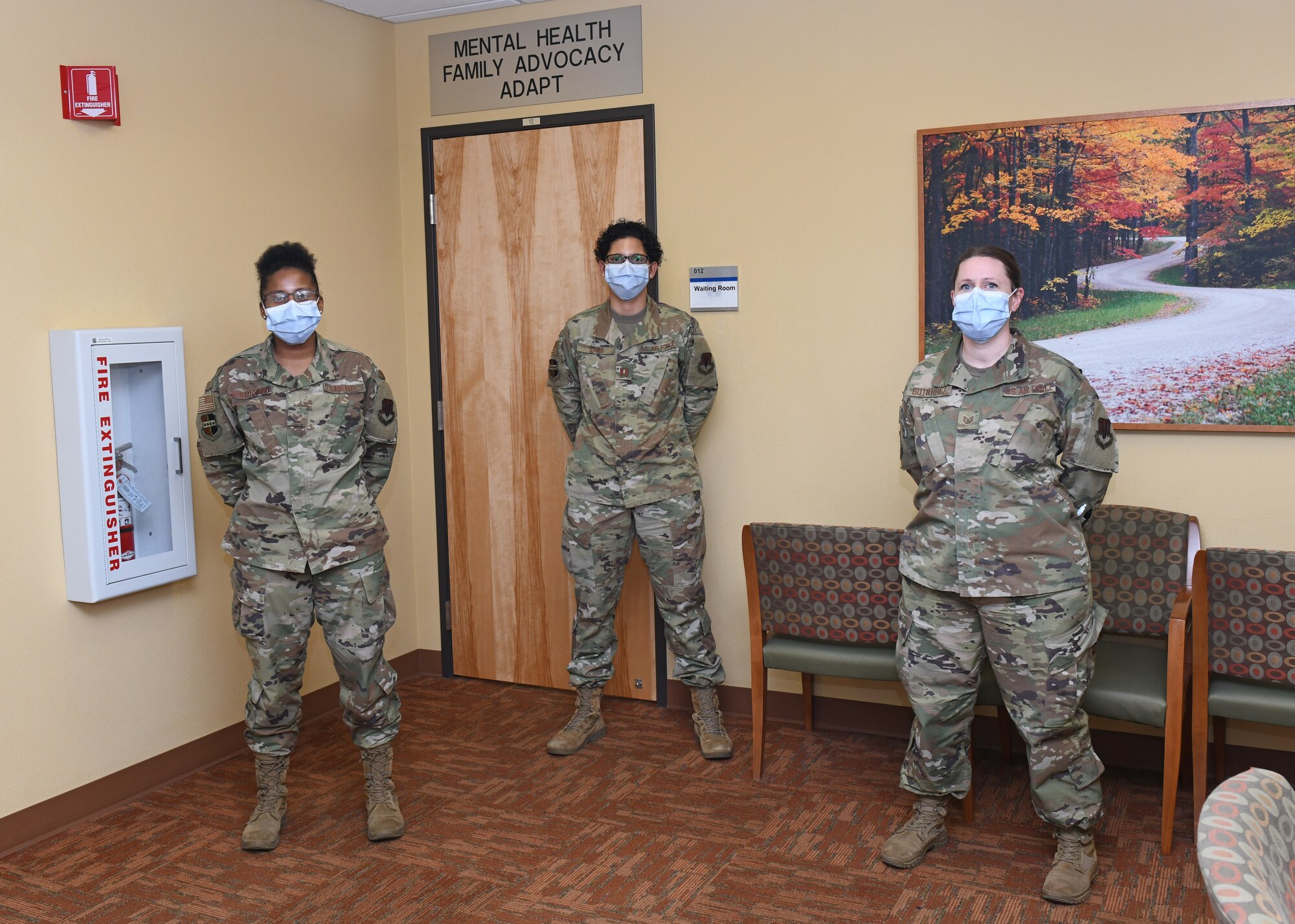 Airmen from the 9th Medical Operations Squadron Mental Health Clinic pose for a picture, April 15, 2020, at Beale Air Force Base California. These Airmen provide mental healthcare to patients, making sure they are mentally fit and mission ready. (U.S. Air Force photo by Airman 1st Class Luis A. Ruiz-Vazquez)