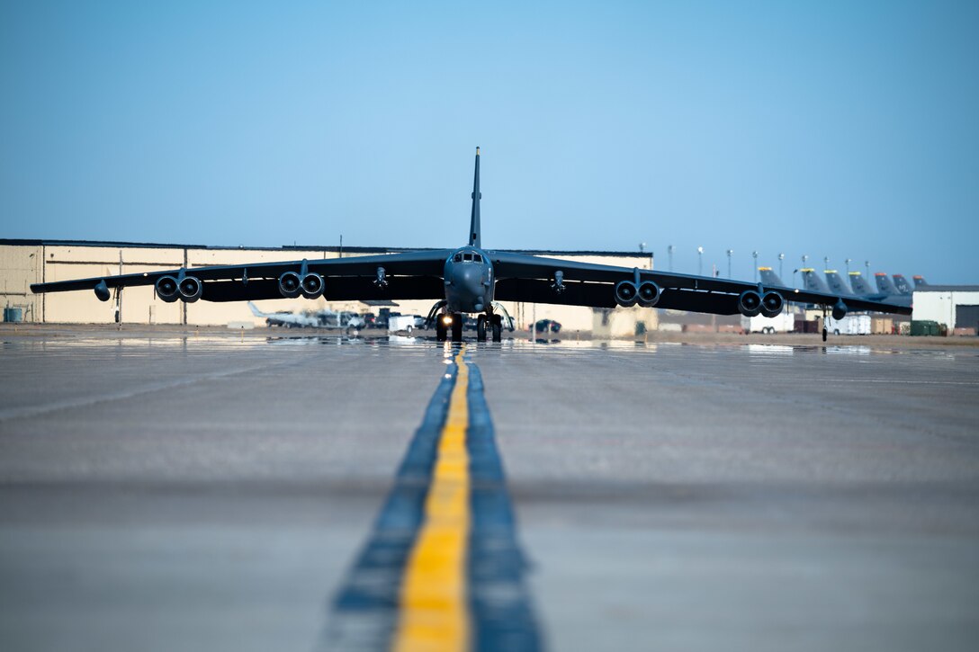 B-52 sits on runway