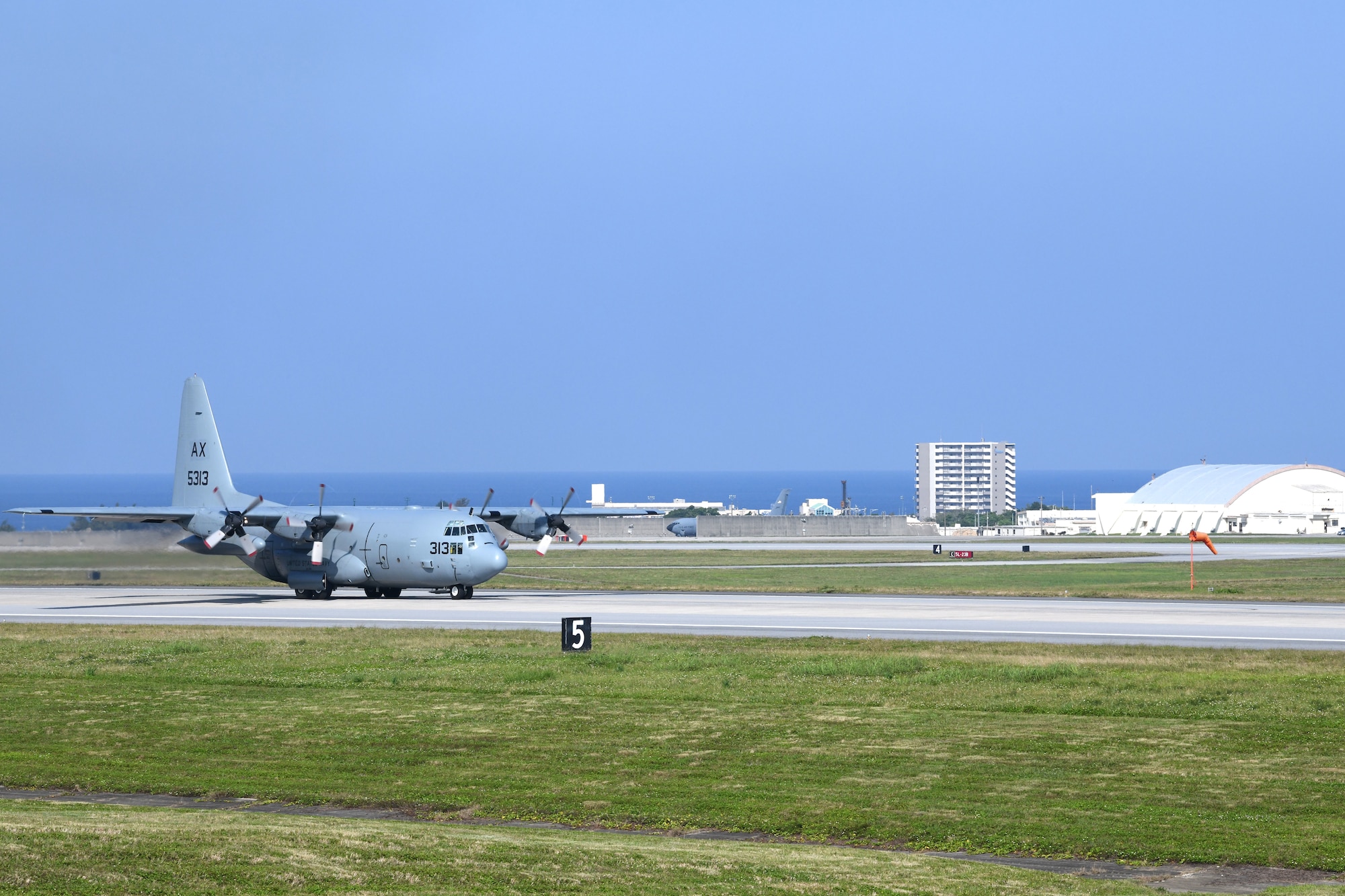 A U.S. Air Force MC-130J Commando II, assigned to the 17th Special Operations Squadron, taxis down the flight line on Kadena Air Base, Japan, on April 17, 2020. Team Kadena is postured to protect its forces against COVID-19 while also maintaining mission readiness in support of the U.S.-Japan Alliance. (U.S. Air Force photo by Airman 1st Class Rebeckah Medeiros)