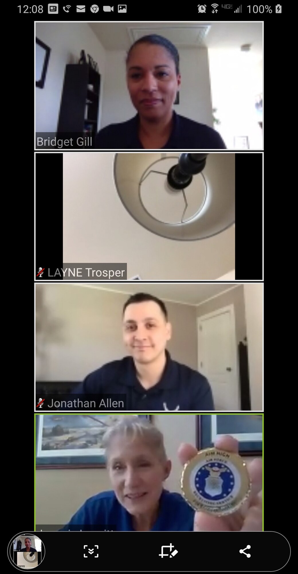 Maj. Gen. Jeannie Leavitt, Air Force Recruiting Service commander recently coined Master Sgt. Mary Schroeder, 314th Recruiting Squadron, training and marketing NCO, Mechanicsburg, Pennsylvania, and her team, April 15, for developing a virtual teleconferencing idea with collaboration from Zoom for Government.