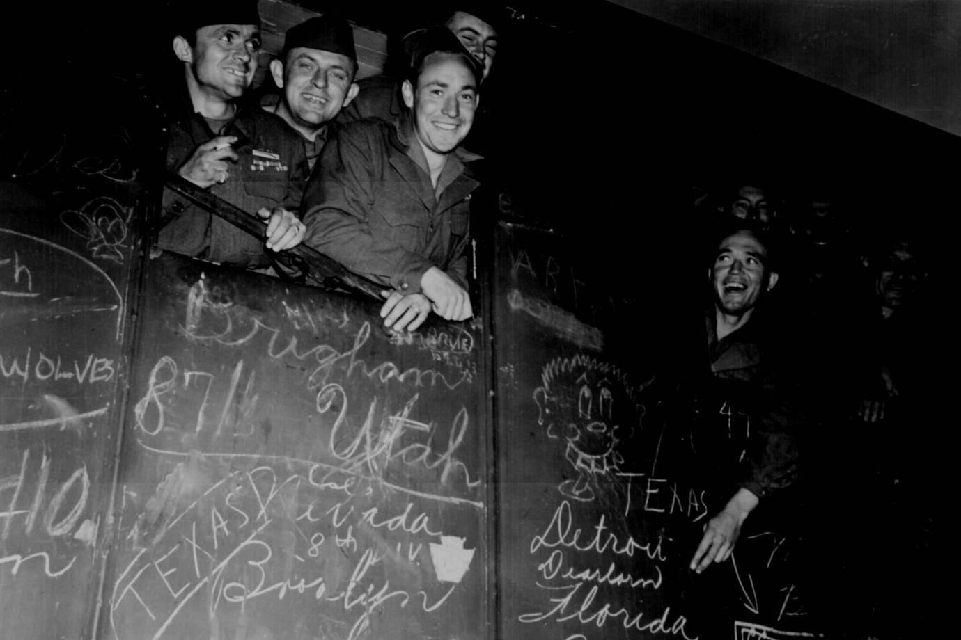 U.S. troops head back home from Europe following the German surrender, May 25, 1945.