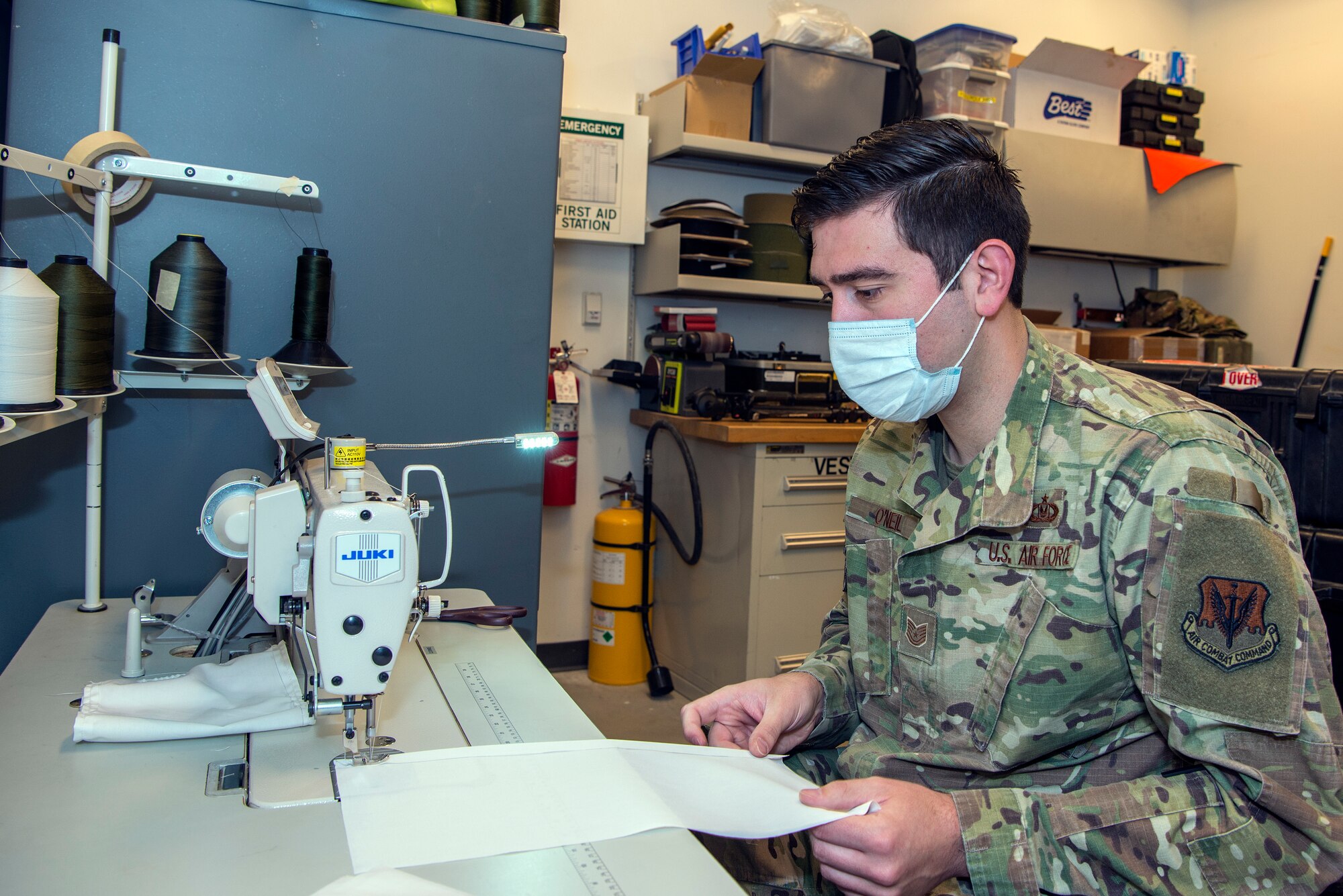 Airman sewing masks