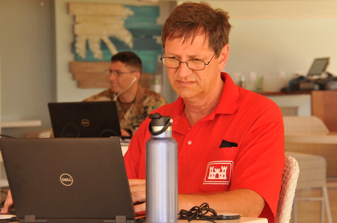 Steven Bath, Deputy Chief of Engineering, works on the alternate care facility project design on St. Croix in the U.S. Virgin Islands.