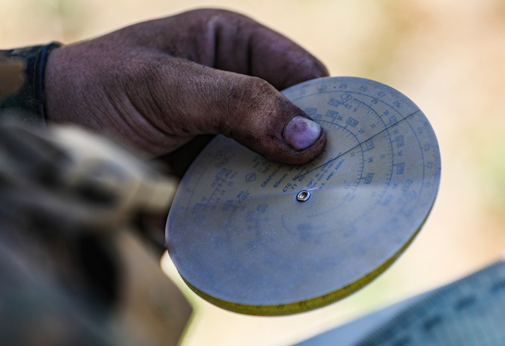 U.S. Marine Corps Pfc. Brock Barton, a mortarman with 2nd Battalion, 5th Marine Regiment, 1st Marine Division, uses a whiz wheel during a Marine Corps Combat Readiness Evaluation (MCCRE) on Marine Corps Base Camp Pendleton, California, Sept. 22, 2019. 5th Marines conducted a regimental-sized MCCRE for 1st Battalion, 5th Marines and 2nd Battalion, 5th Marines, as well as the Regimental Headquarters to increase the combat proficiency and readiness of the regiment. The MCCRE took place over a 10 day period and served as proof of concept for future regimental-sized MCCREs. (U.S. Marine Corps photo by Lance Cpl. Roxanna Ortiz)