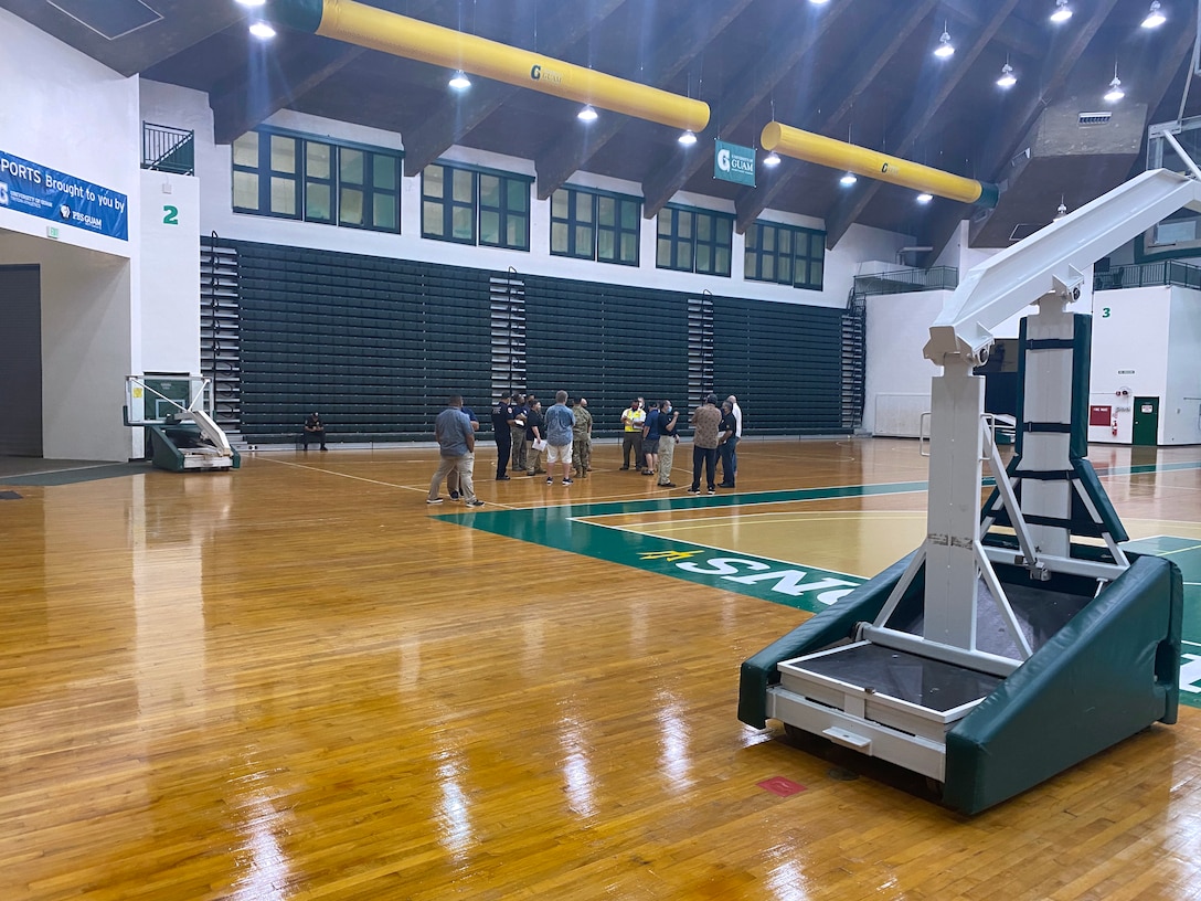 Representatives from the U.S. Army Corps of Engineers (USACE), Honolulu District, the government of Guam, the Federal Emergency Management Agency (FEMA), NAVFAC Marianas, U.S. Department Health and Human Services, and 18th MEDCOM conducts a site assessment of the University of Guam Calvo Field House in Mangilao for potential future use as Alternate Care Facility.