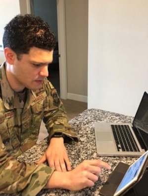 Staff Sgt. Christian Ramos Claudio, 571st Mobility Support Advisory Squadron command language program manager, leads a discussion during the unit’s first-ever virtual Spanish cultural class. In order to maintain their proficiency as air advisors, the 571st MSAS developed some unique online classroom opportunities to enhance the unit’s language capabilities while overcoming obstacles in their routine training due to COVID-19. (courtesy photo)