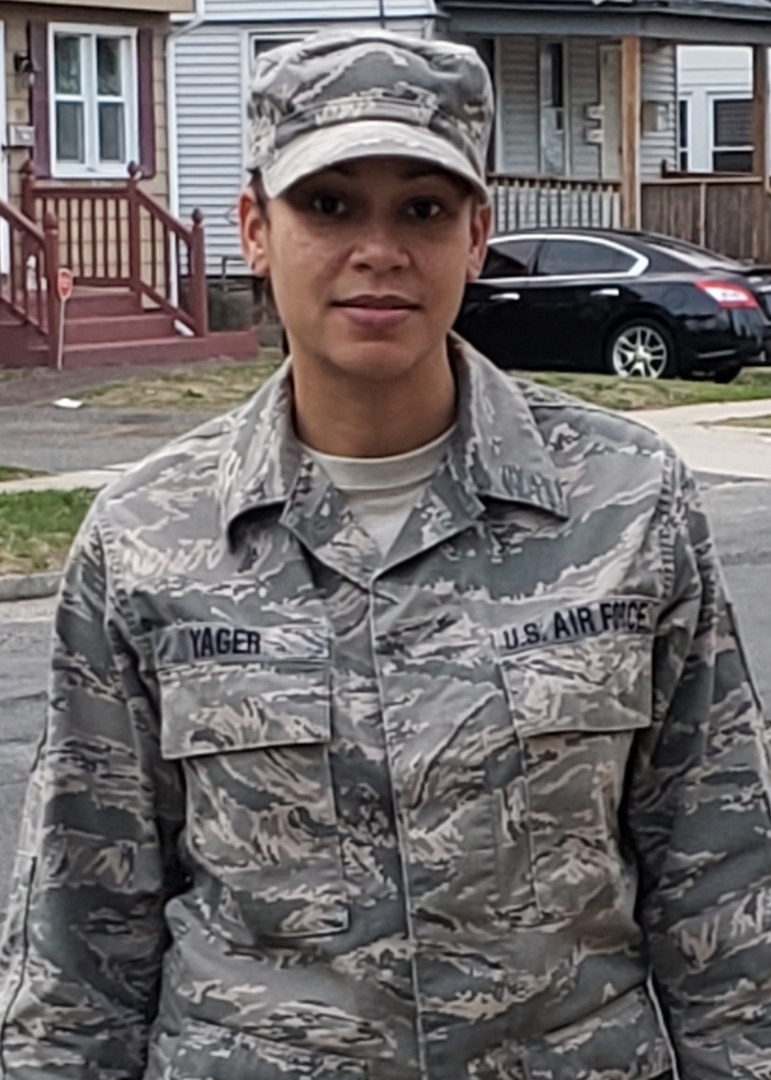 More than 50 members of the 104th Fighter Wing, Barnes Air National Guard Base, Mass., are on orders and leading the way to help the Commonwealth in response to the COVID-19 pandemic. Technical Sgt. Felecia Yager, a personnelist in the 104th Force Support Squadron, has been put on orders and is at the forefront of the mission, looking out for her fellow Airmen to make sure they are good to go, administratively. (Courtesy photo)