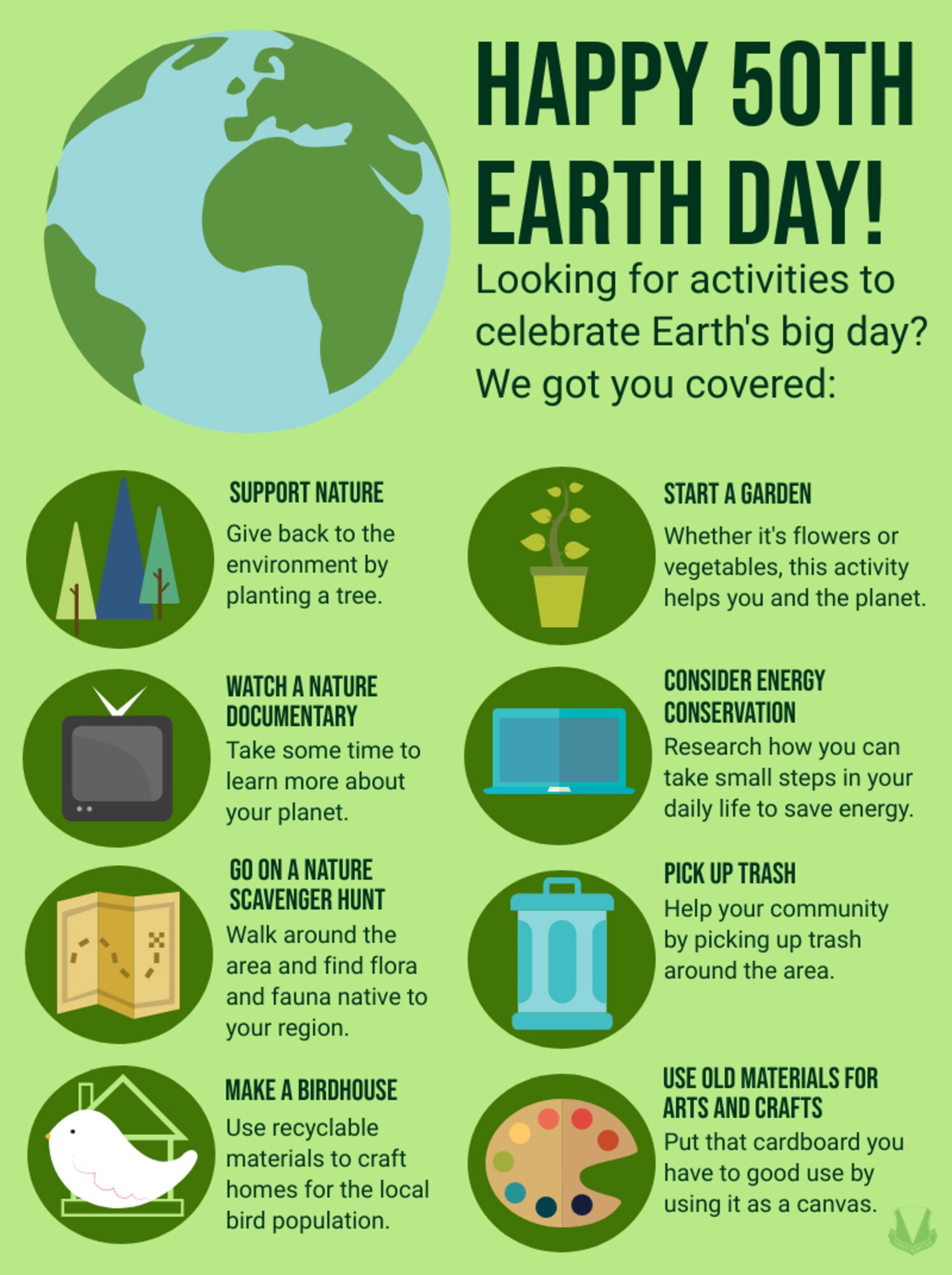 A graphic detailing the different ways people can celebrate Earth Day.