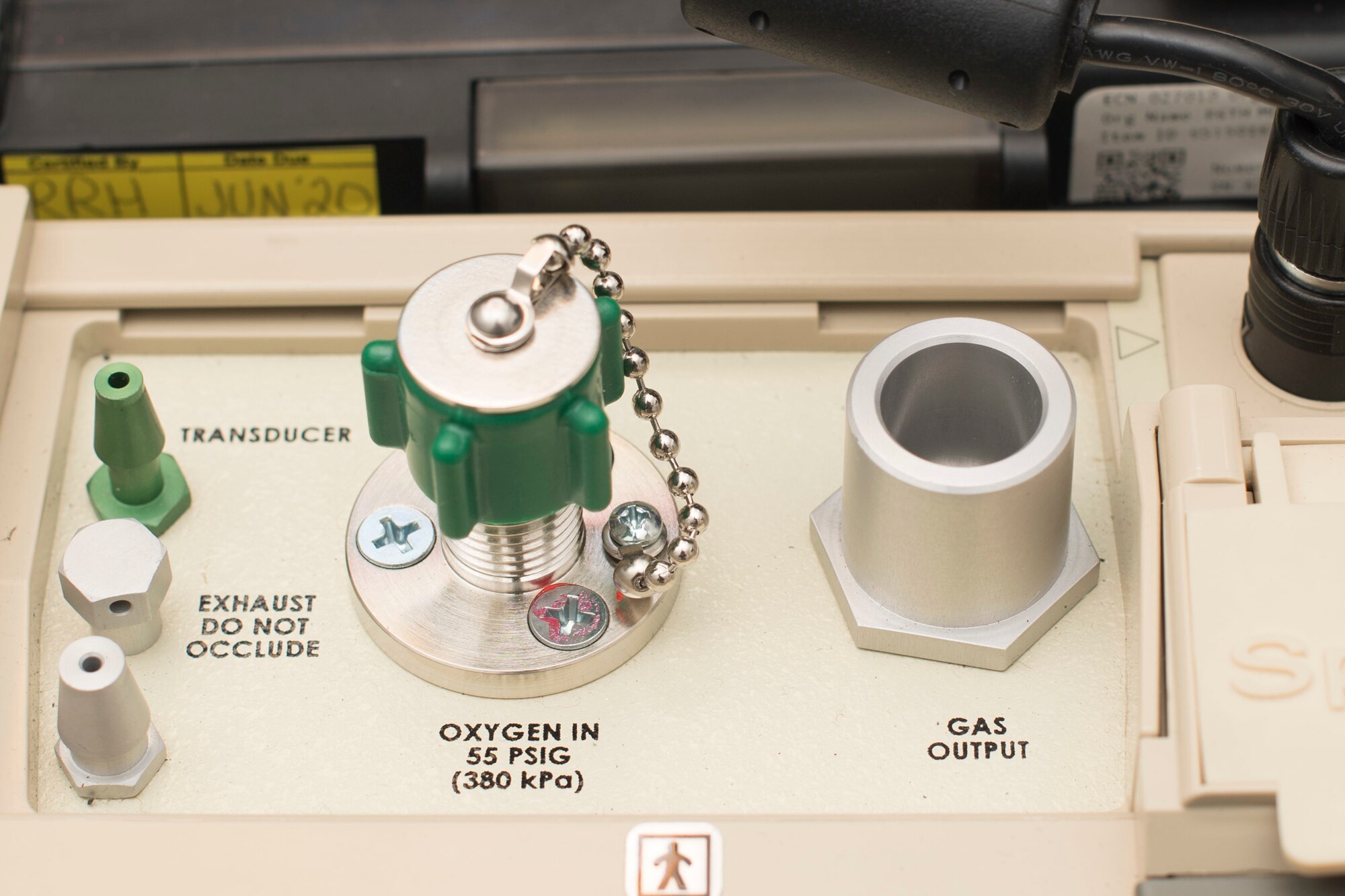 Connection points on the top of a ventilator.