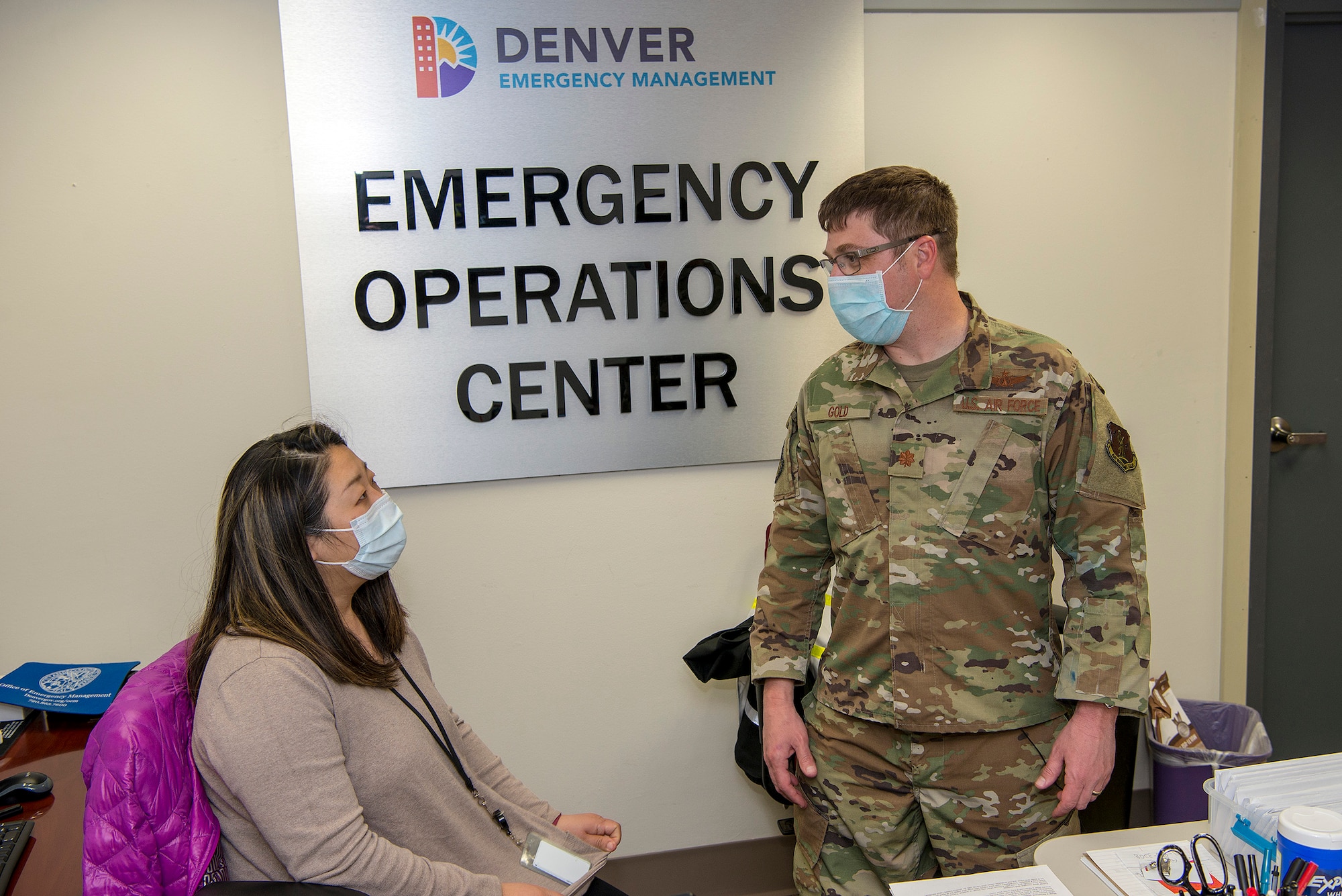 Members of the Colorado National Guard volunteer to support state and local officials combat the Corona Virus Pandemic by assisting state and local officials by, among other things, setting up emergency operations centers, a joint operations center and assisting local shelters in the Denver area.