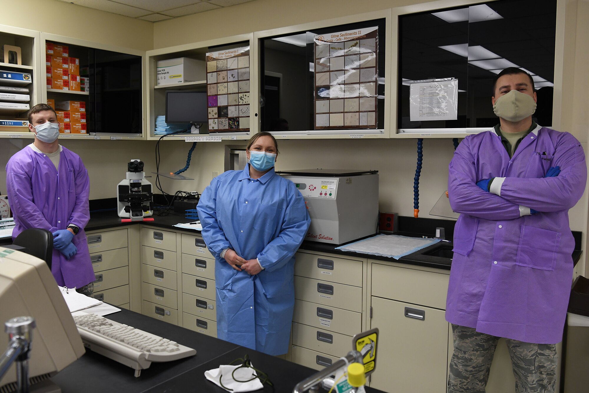 Members assigned to the 30th Healthcare Operations Squadron Laboratory and a laboratory technician manning assistant from Patrick Air Force Base pose for a photo in celebration of Medical Laboratory Professionals Week, also known as Lab Week, April 20, 2020, at Vandenberg Air Force Base, Calif.