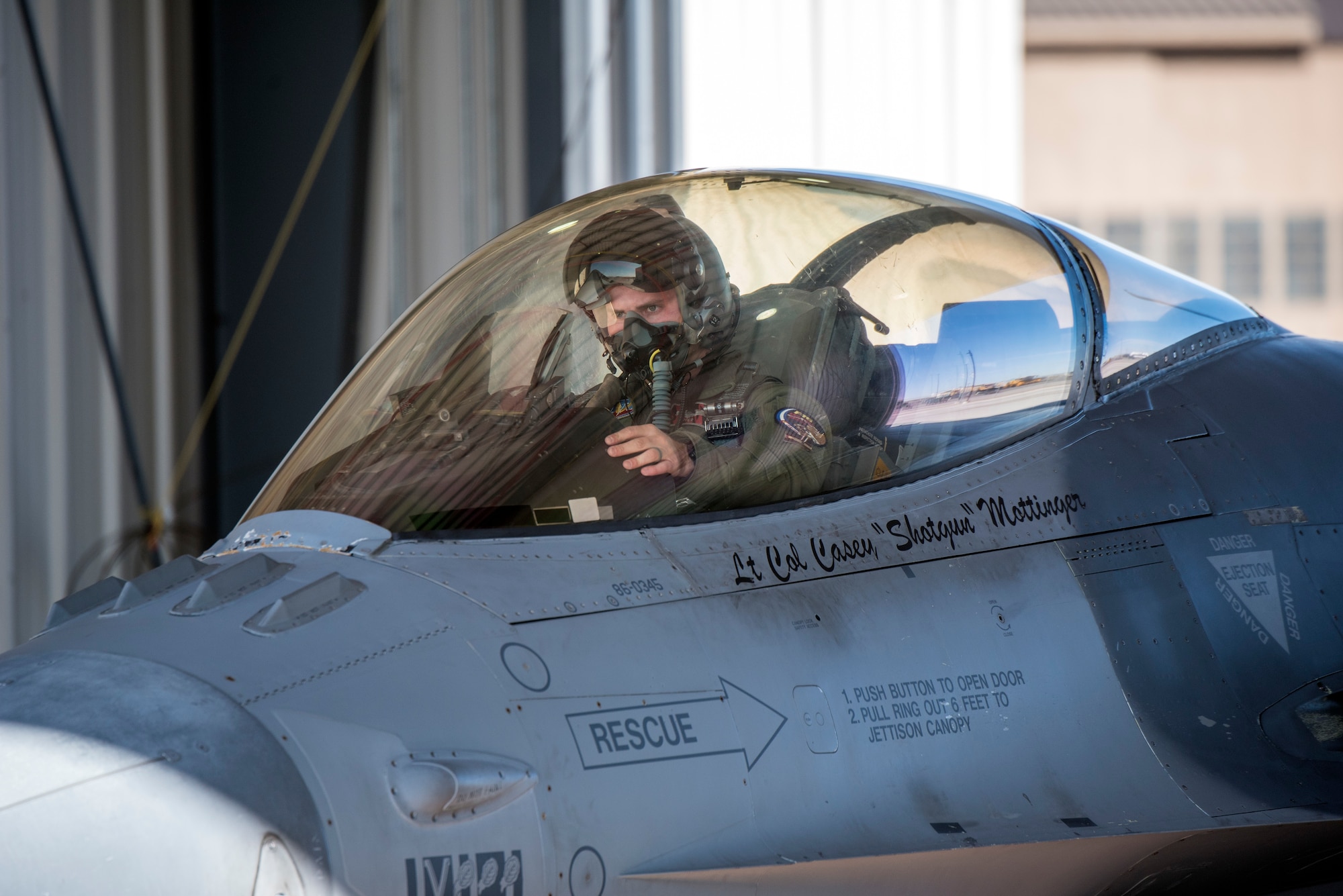Pilot in F-16 cockpit