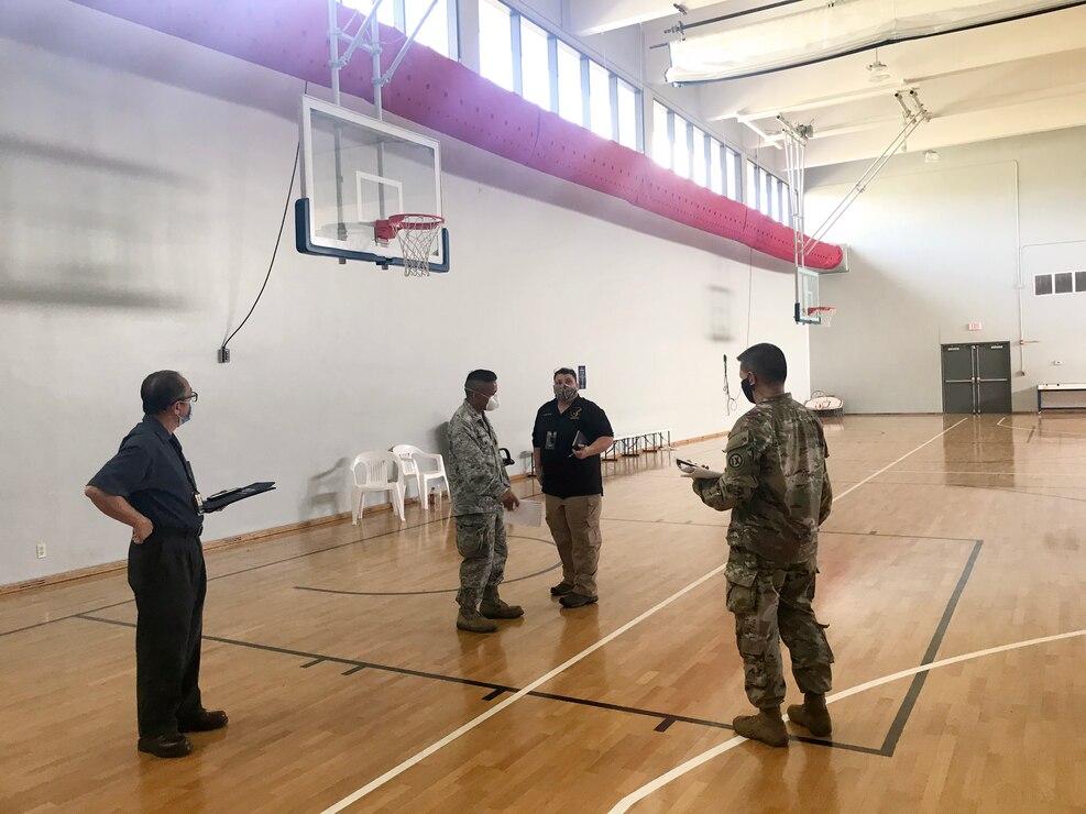 Representatives from the U.S. Army Corps of Engineers (USACE), Honolulu District, the government of Guam, the Federal Emergency Management Agency (FEMA), U.S. Department Health and Human Services, and 18th MEDCOM conducted a site assessment April 22 of the Guam Basketball National Training Center in Tiyan for potential future use as Alternate Care Facility.
