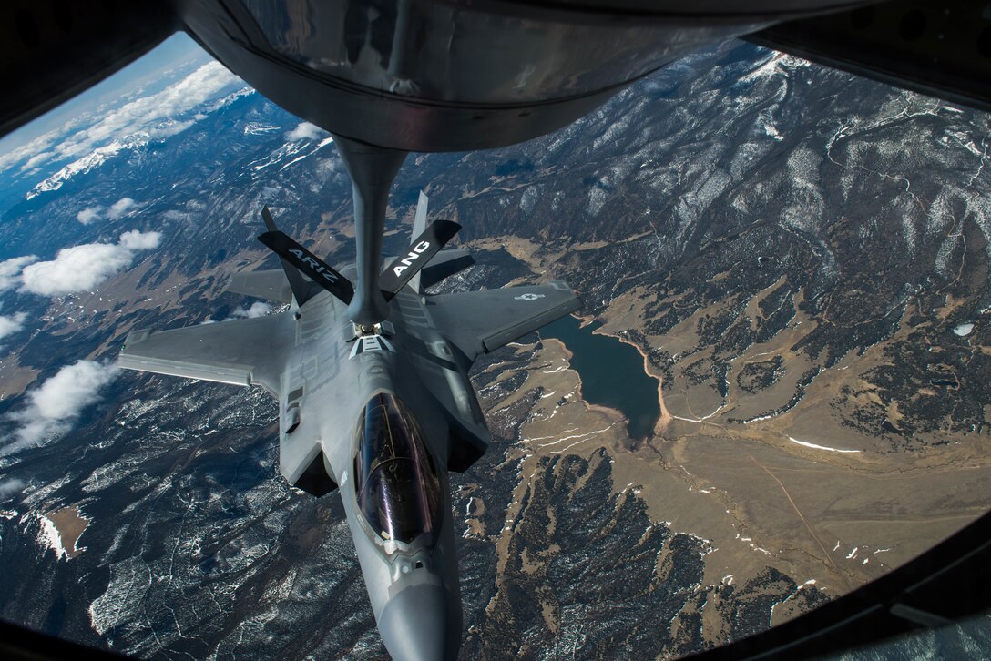 Luke F-35s refuel en route to USAFA flyover