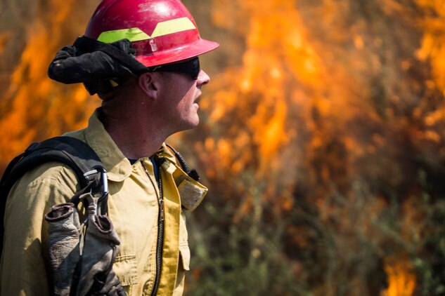 Firefighters initiate prescribed burns at Ranges 108 and 109 on Marine Corps Base Camp Pendleton, California, June 12.