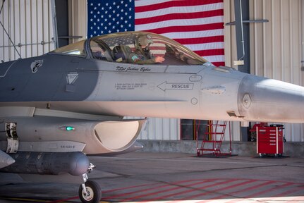 U.S. Air Force Maj. Jordan Wilkie, a pilot from the 120th Fighter Squadron, 140th Wing, Colorado Air National Guard, prepares to launch an F-16 Fighting Falcon aircraft for a practice alert scramble at Buckley Air Force Base, Colo., March 31, 2020.