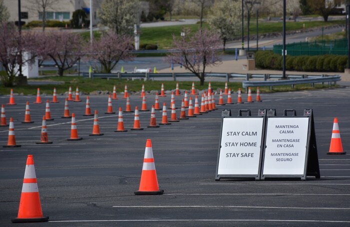 To help the individuals that arrive at a COVID-19 testing site in Wilkes-Barre, Pa., the Pennsylvania Department of Health and Pennsylvania Emergency Management Agency created signs both in English and Spanish. The Pa. National Guard supported the testing site operation and were assisted by officials from PA state agencies if a translation issue were to occur. (U.S. Army photo by Sgt. 1st Class Matthew Keeler)