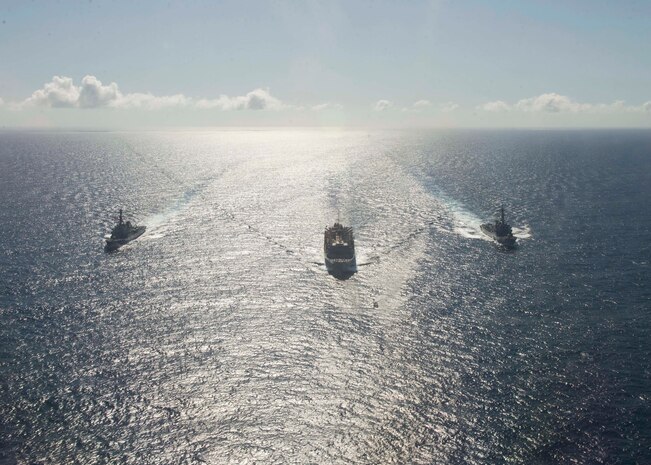 USS Porter, USS Roosevelt, USNS Supply sail in formation